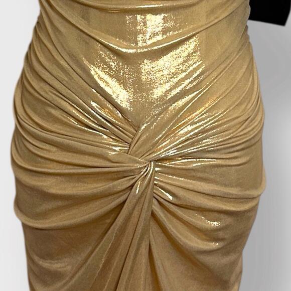 Stunning $798 Retrofete Maytal Dress Latte Gold Lame Knotted Designer Dress M - Picture 3 of 12